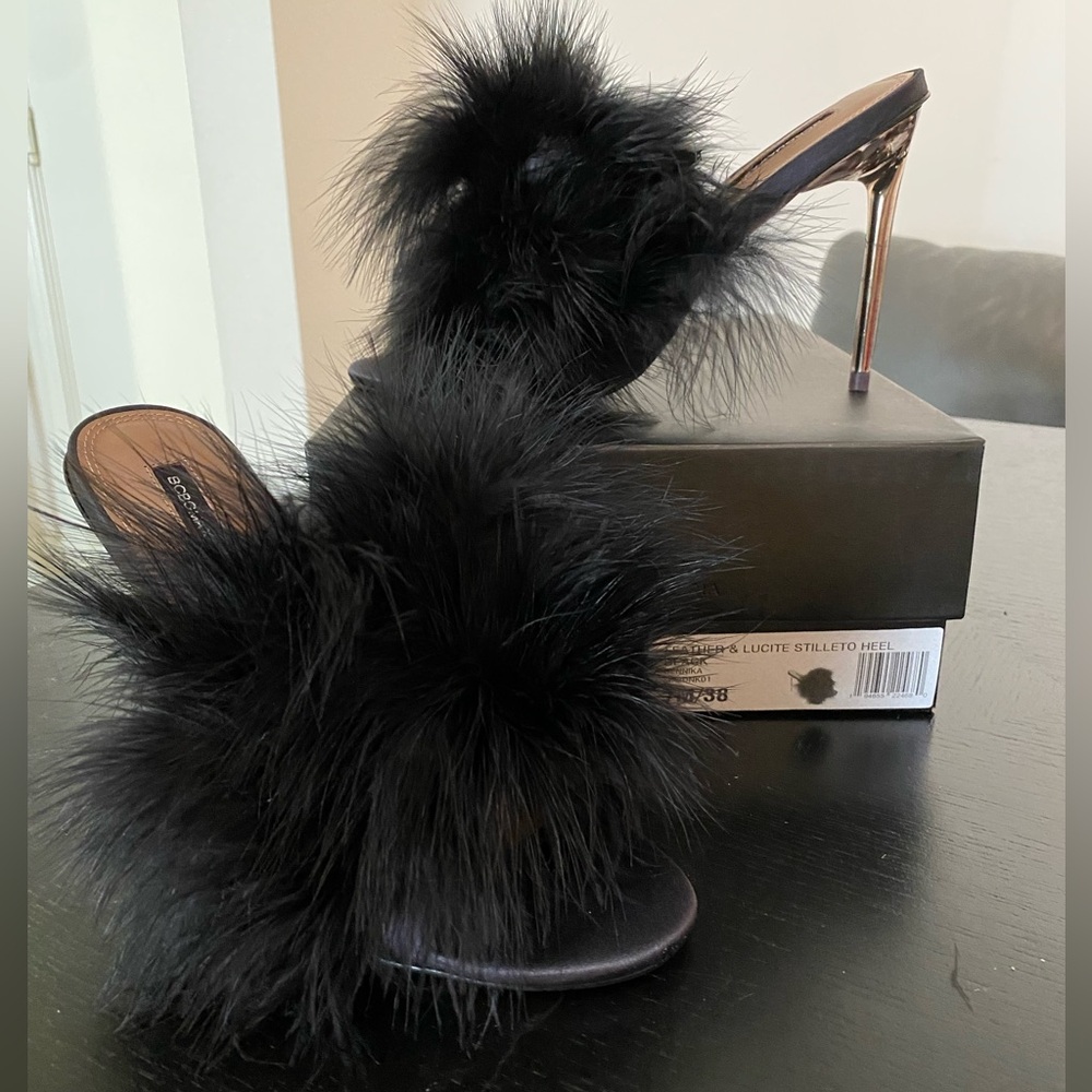 BCBG Max Azria, Leather and lucite stiletto heel black